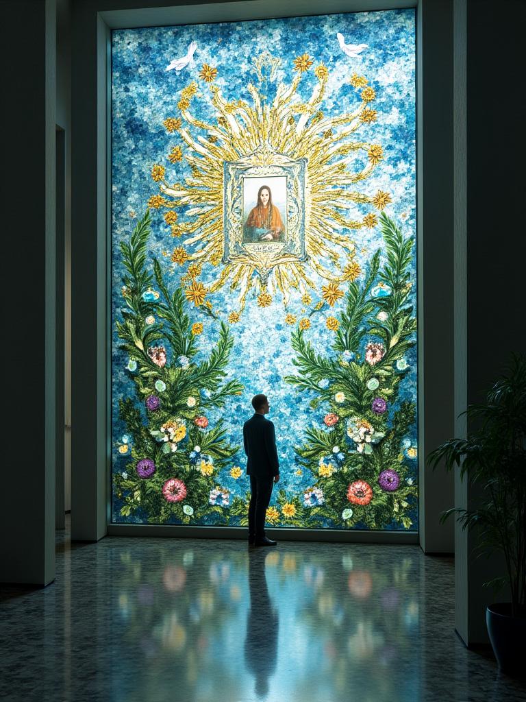 Memorial art glass at mosaic installation